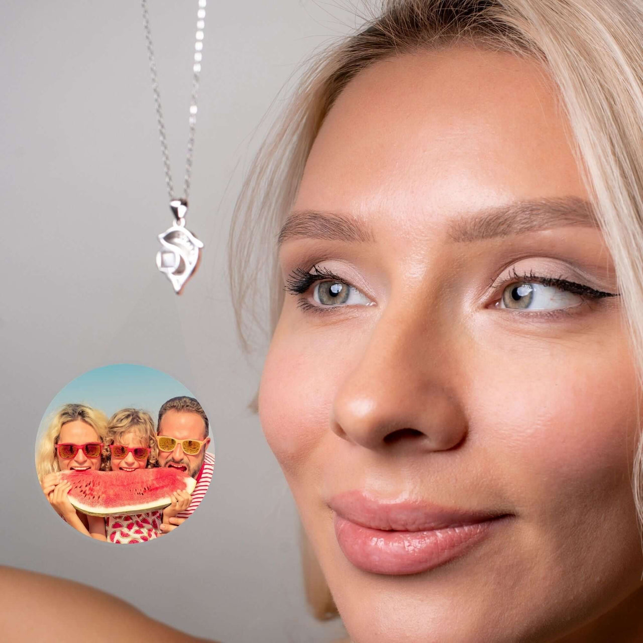 Dolphin Photo Necklace featuring a personalized photo, elegant design by Brother & Sisters, showcasing cherished memories.