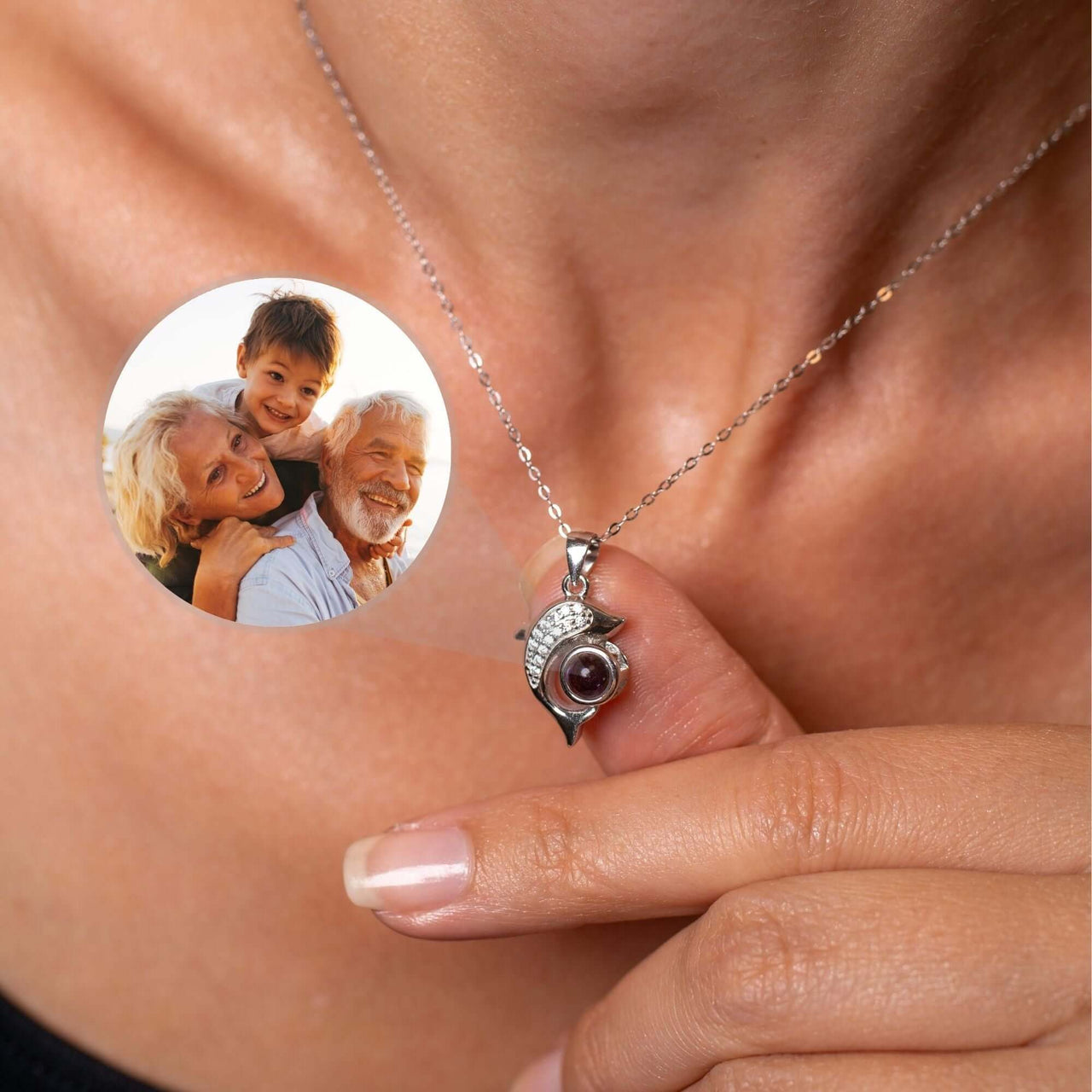 Dolphin Photo Necklace showcasing cherished memories in a beautiful pendant by Brother & Sisters.