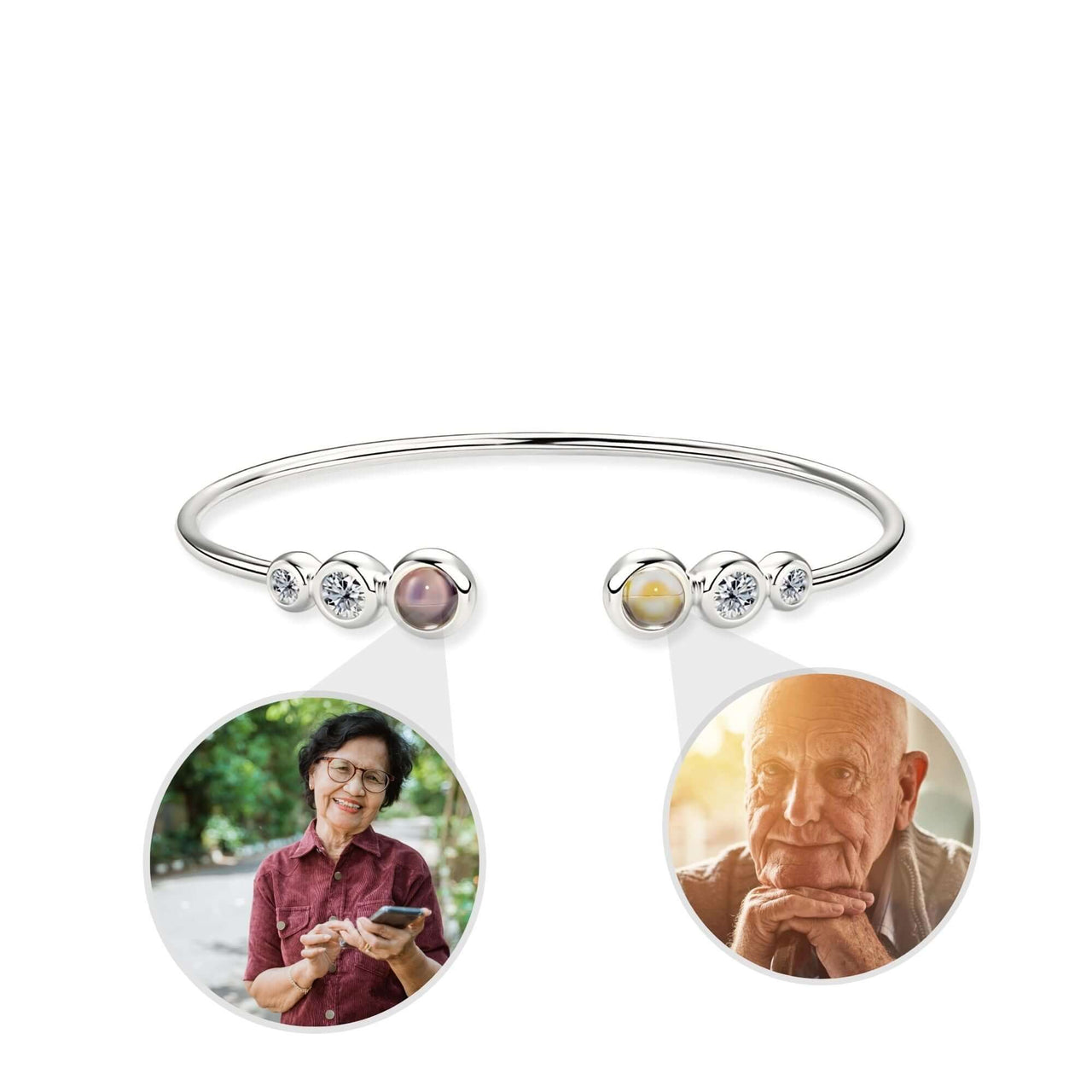 Double Photo Bangle with Crystals - Personalised Bracelet - Photo Bracelet - Womens Bracelet Bracelet Silver Brother & Sisters