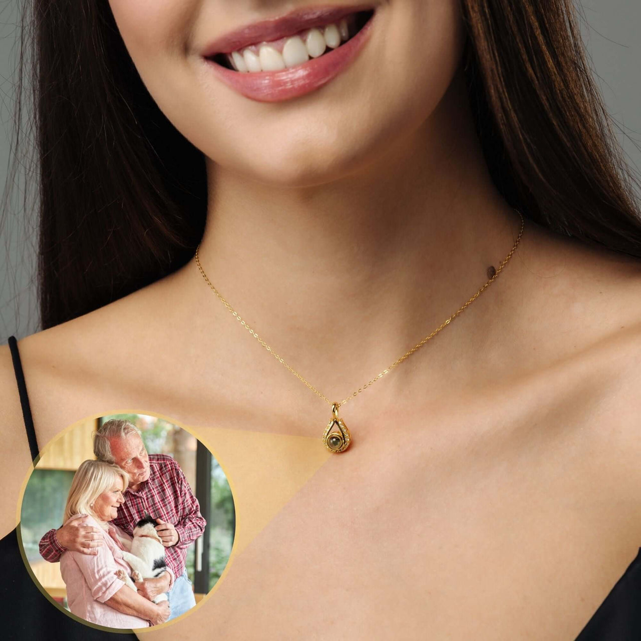 Drop Photo Necklace by Brother & Sisters featuring personalized photo pendant and elegant design.