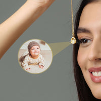 Thumbnail for Drop Photo Necklace showcasing a personalized photo pendant with a smiling baby image. Brother & Sisters.