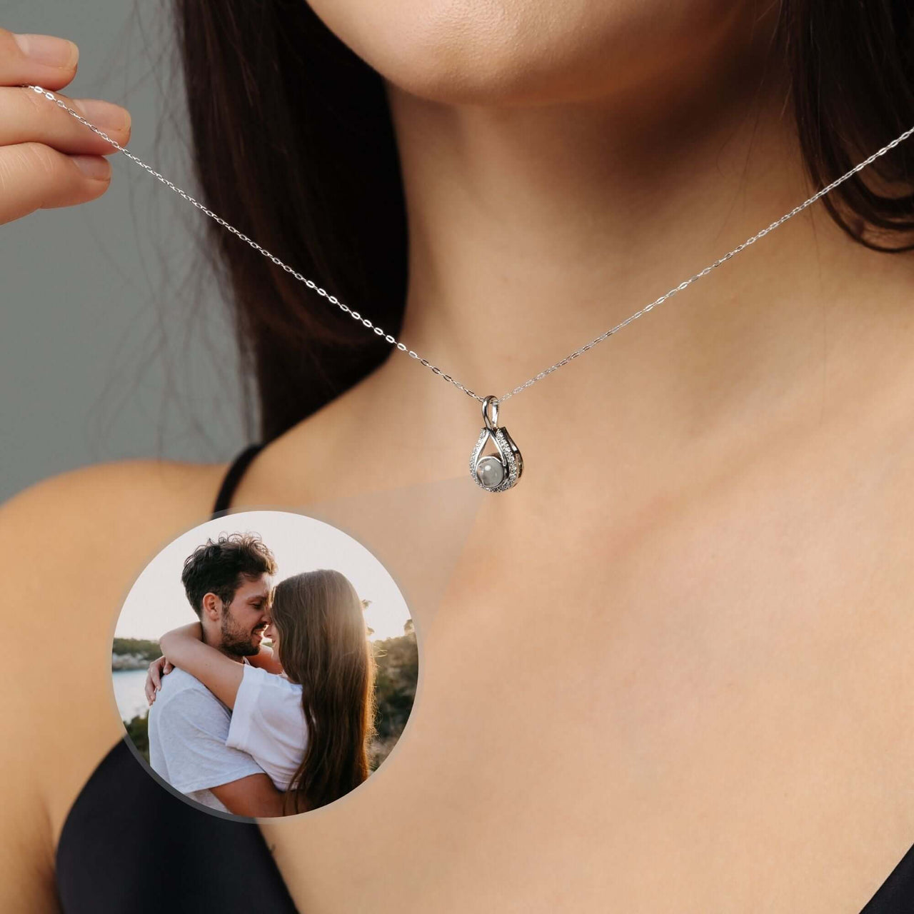 Drop Photo Necklace by Brother & Sisters featuring a personalized photo pendant for cherished memories.