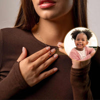 Thumbnail for Duo Photo Necklace with a customizable pendant displaying a child's photo, by Brother & Sisters.