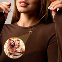 Thumbnail for Duo Photo Necklace by Brother & Sisters featuring customizable photo pendant on display worn by a model.