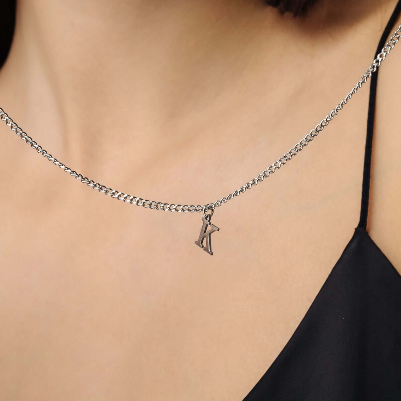 Eternal Initial Necklace - Silver letter necklace by Brother & Sisters, showcasing timeless elegance and sophistication.