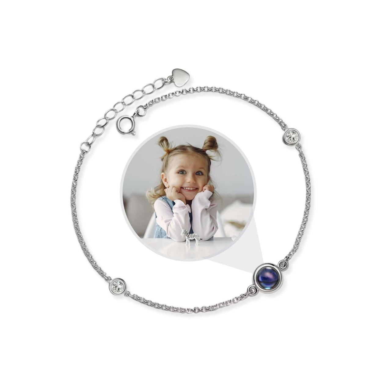 Eternity Photo Bracelet featuring a photo of a smiling child, designed by Brother & Sisters to hold cherished memories.