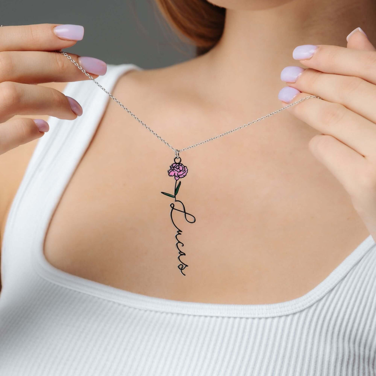 Flower Name Necklace featuring a floral accent and custom name, elegant jewelry by Brother & Sisters.