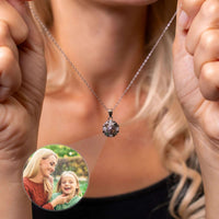 Thumbnail for Flower Photo Necklace displayed on a woman, featuring a floral pendant and a photo of cherished memories inside.