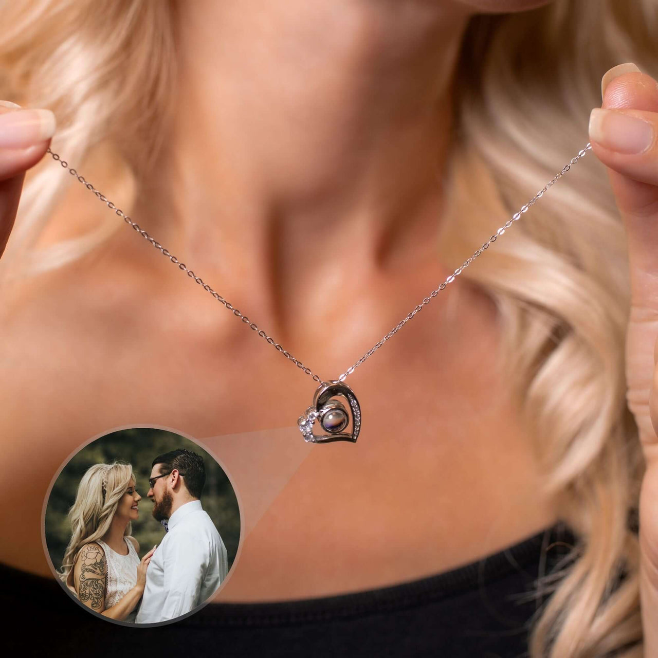 Girlfriend Photo Necklace displaying a custom pendant with a cherished photo, crafted by Brother & Sisters.