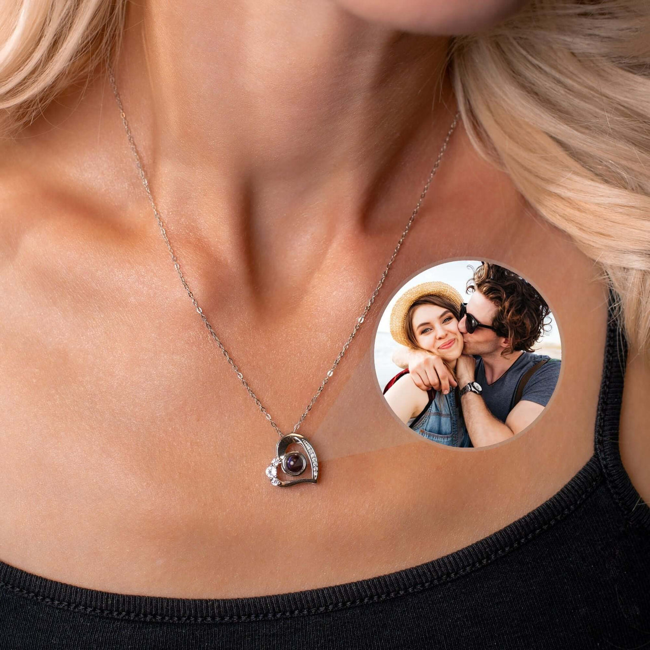 Girlfriend Photo Necklace with custom photo pendant, perfect personalized gift by Brother & Sisters.