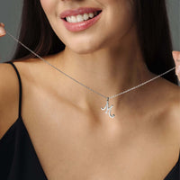 Thumbnail for Minimalist Initial Necklace worn by a woman, featuring an elegant personalized 'M' pendant, from Brother & Sisters.