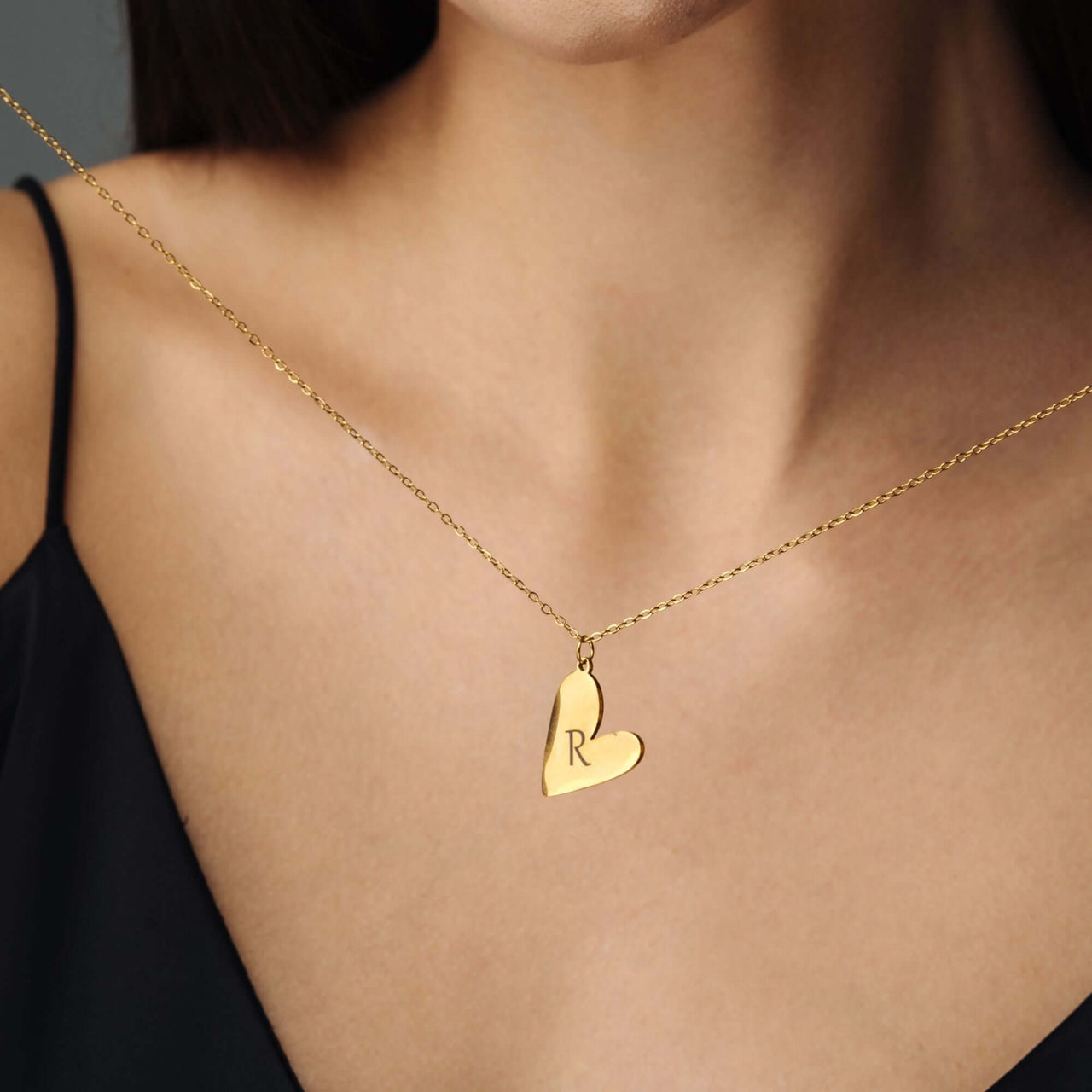 Romantic Initial Necklace - Gold heart-shaped pendant with initial R, perfect personalized jewelry from Brother & Sisters.