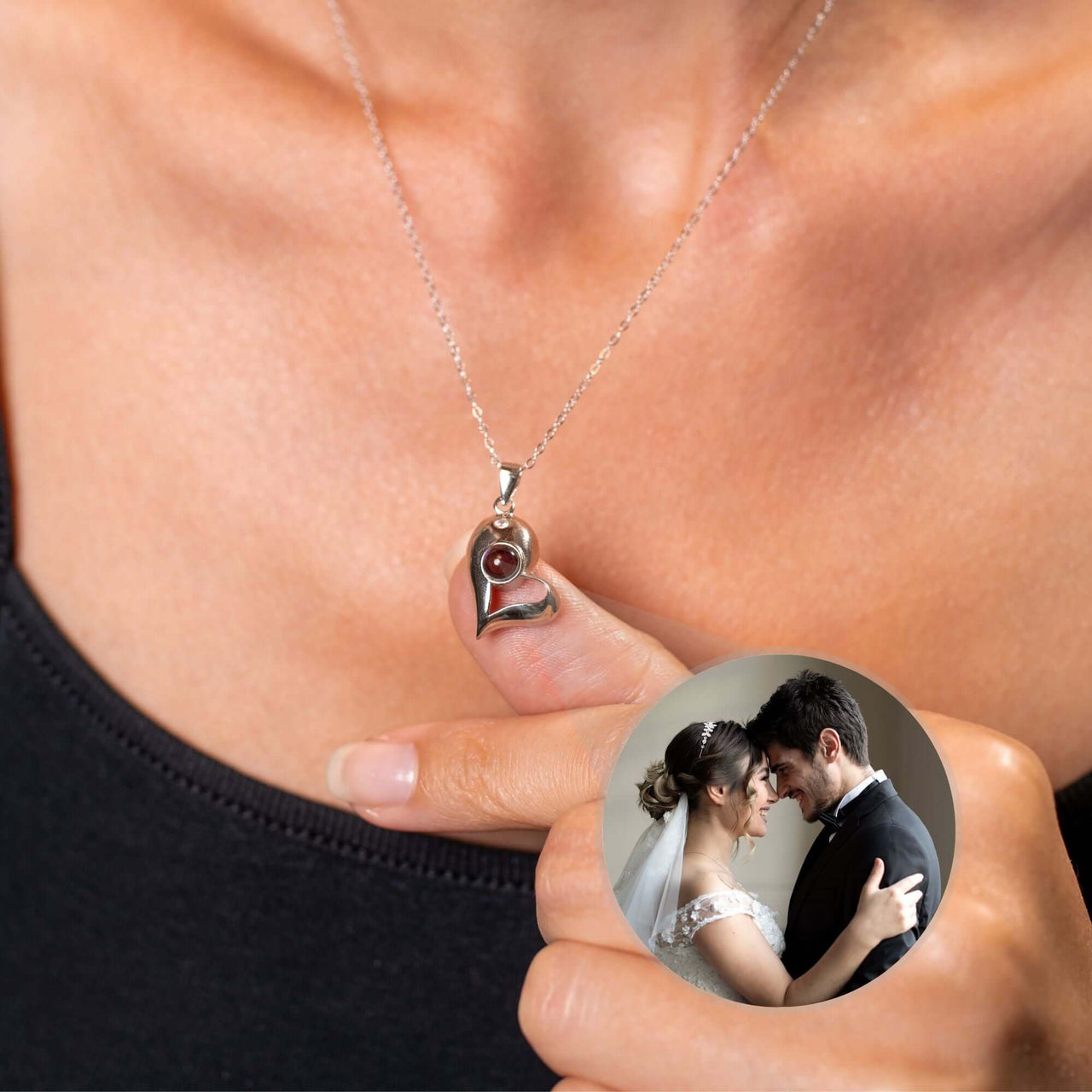 Half-Heart Photo Necklace Set featuring a heart pendant holding cherished memories by Brother & Sisters.