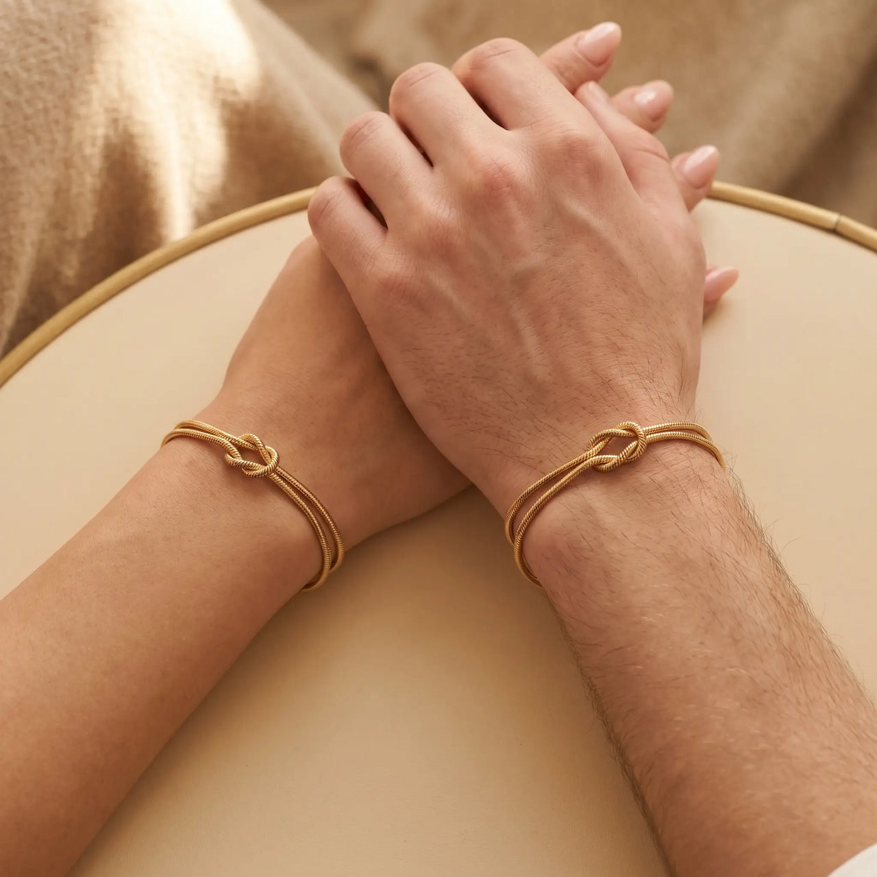 Couple matching knot bracelets gold his and hers