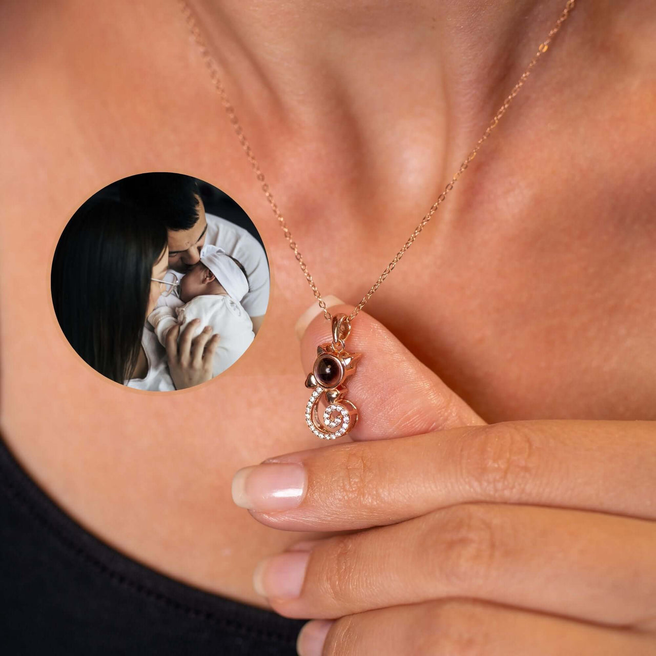 Kitten Photo Necklace displaying a personalized photo pendant by Brother & Sisters, perfect for pet lovers.