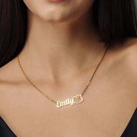 Thumbnail for Kitty Name Necklace featuring the name Emily in gold, elegant personalized jewelry by Brother & Sisters.