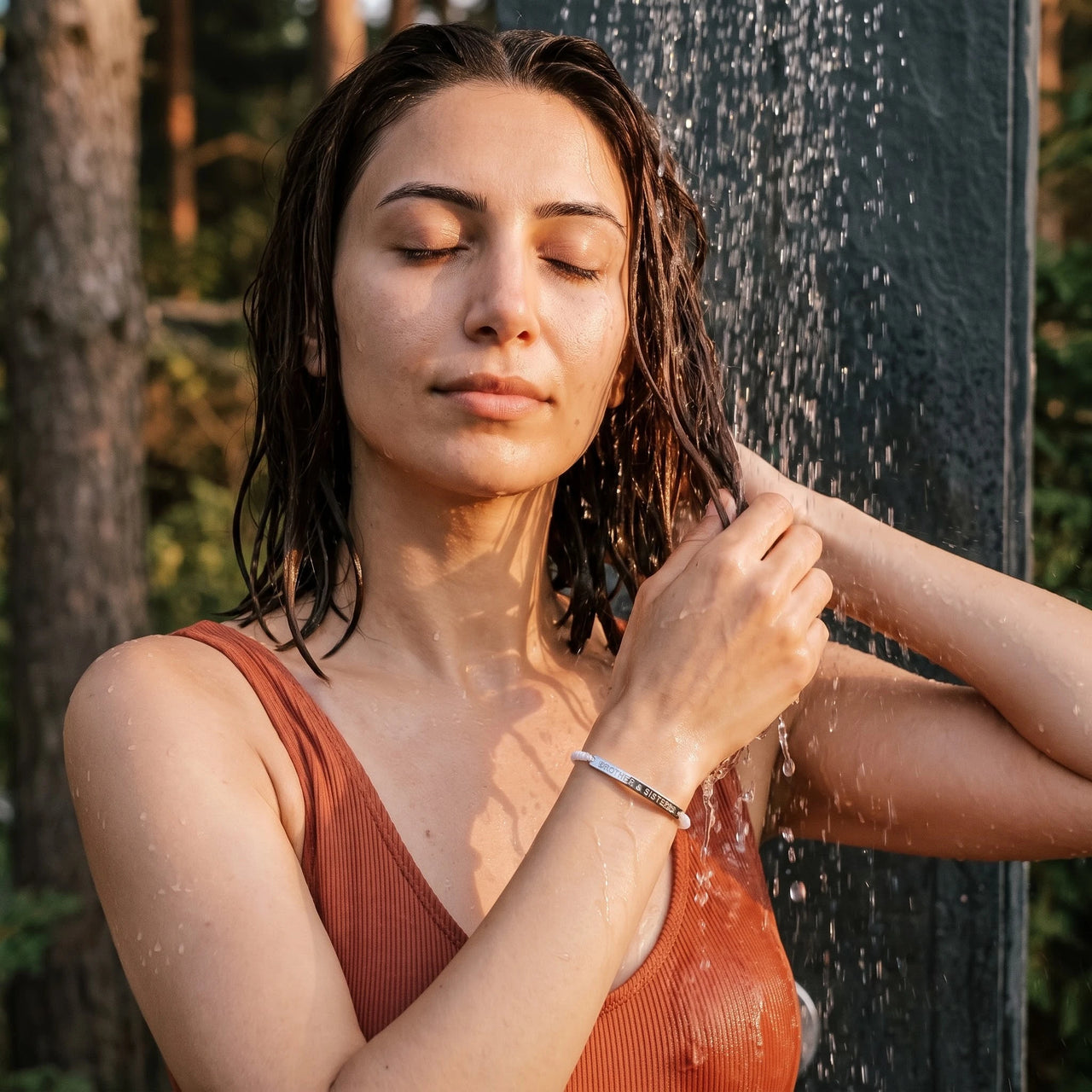 Gevlochten armband — gedragen onder de douche, waterproof, zilver | SKU: laperle-wg
