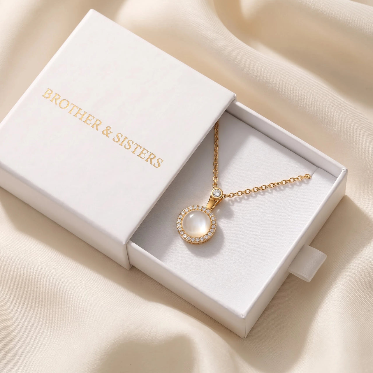 Collier pierre de lune — dans l'écrin cadeau, or | SKU: lelunaire