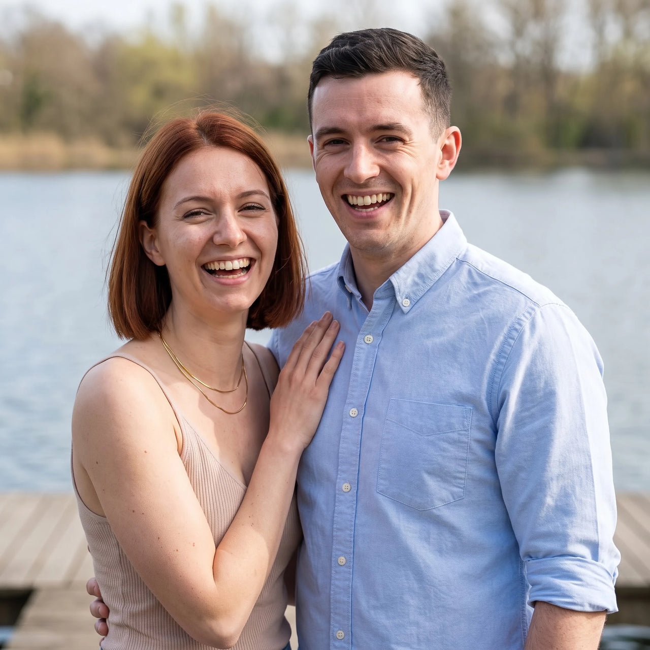 Collier maille serpent — photo en couple, or | SKU: lesimplenecklace