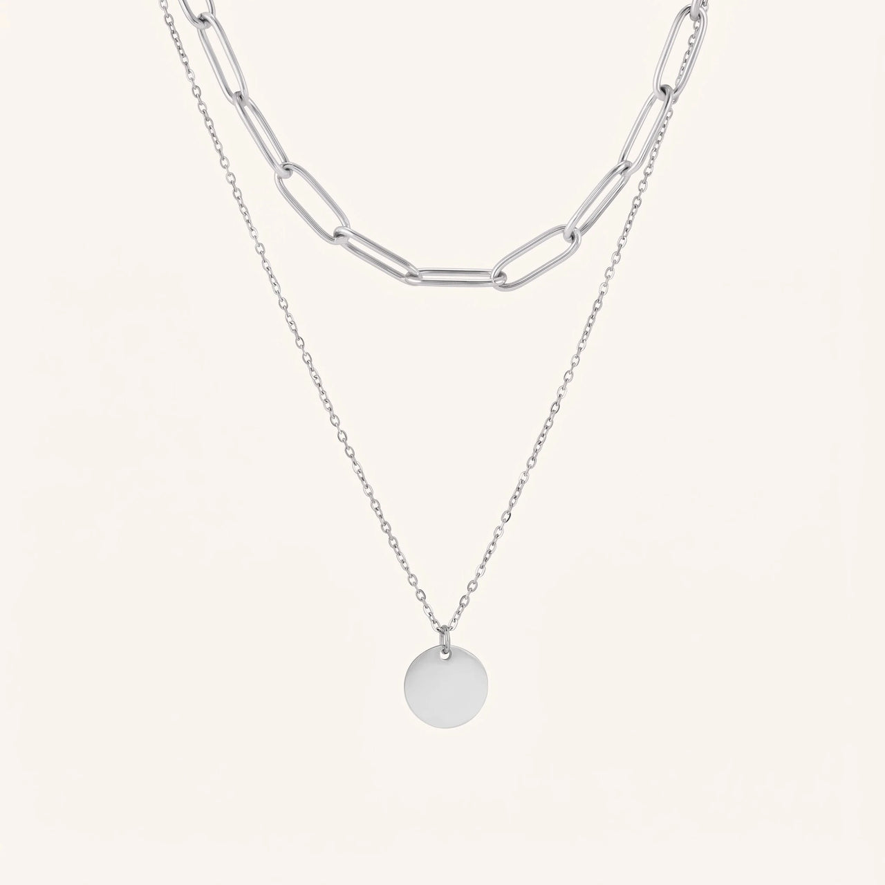 Dubbele ketting — productfoto op witte achtergrond, zilver | SKU: le-tendance-wg