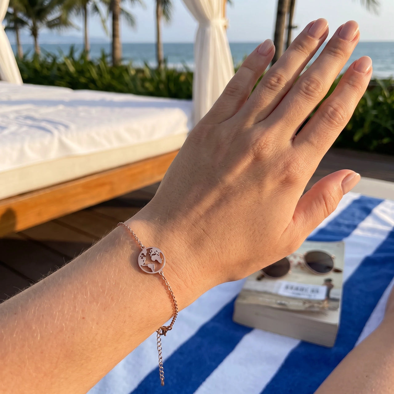 Bracelet fin femme — photo portée, taille réelle, or rose | SKU: 22665062-rose-gold