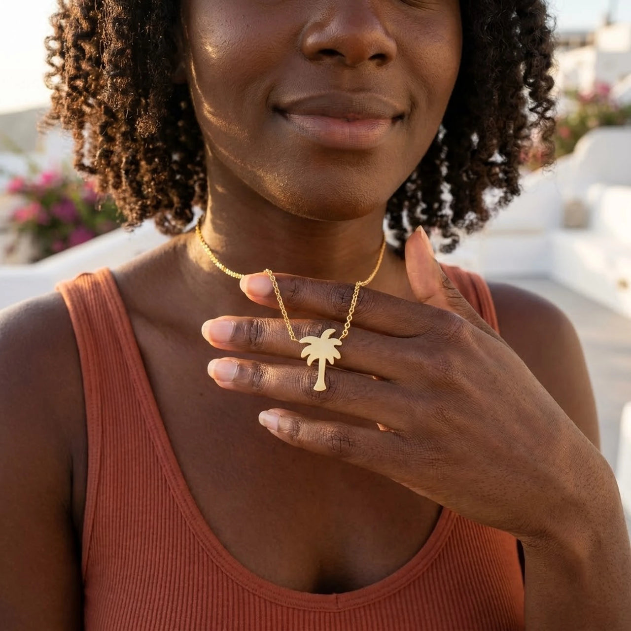 Palmboom ketting — gedragen in het dagelijks leven, goud | SKU: 8732822-gold-color