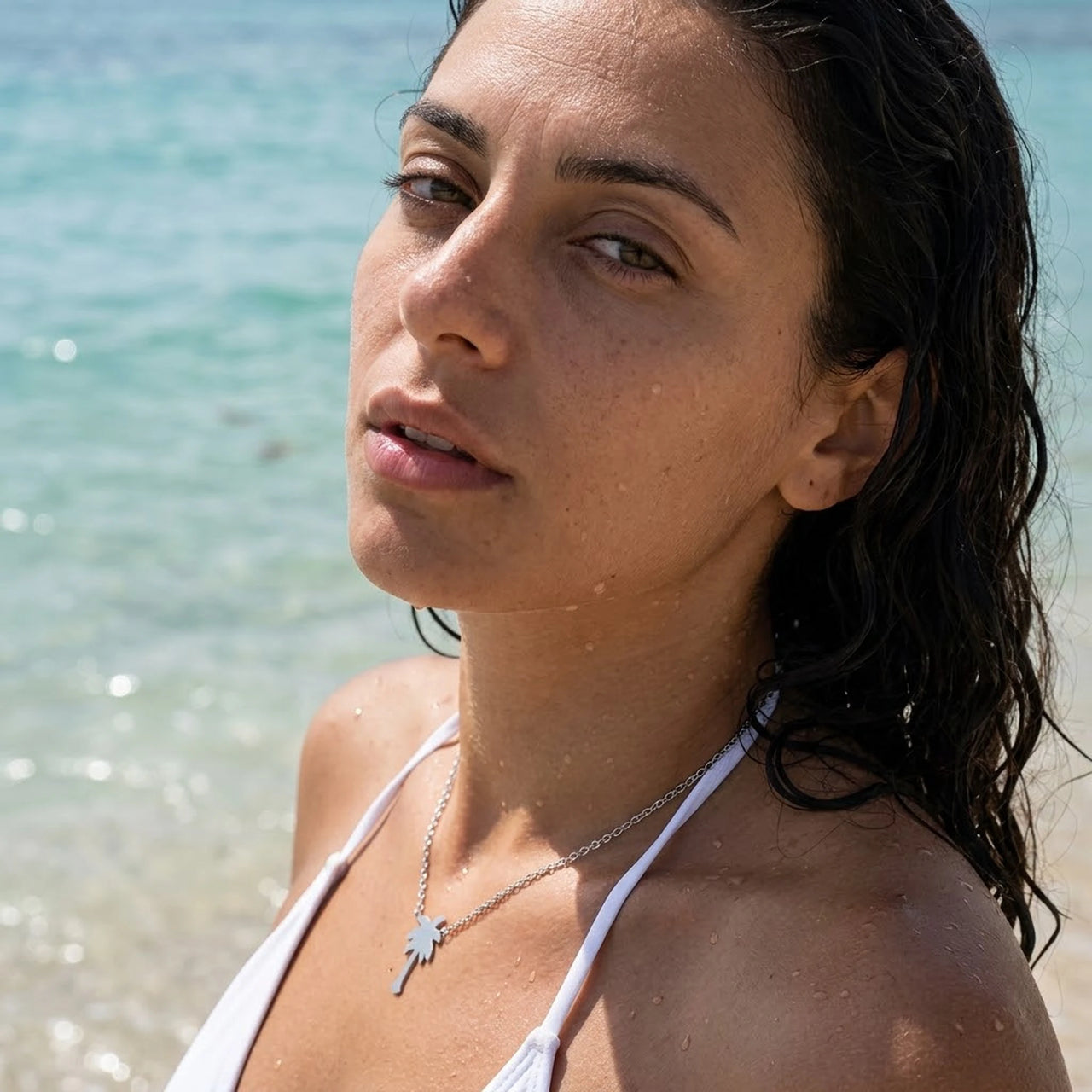 Palmboom ketting — gedragen in het water, waterproof, zilver | SKU: 8732822-silver-plated