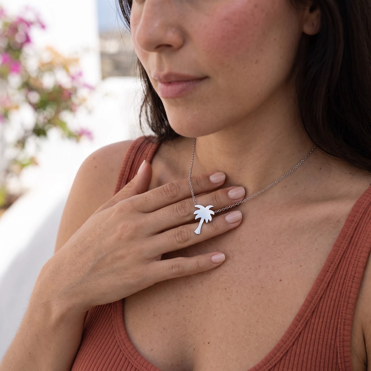 Palmboom ketting — gedragen in het dagelijks leven, zilver | SKU: 8732822-silver-plated