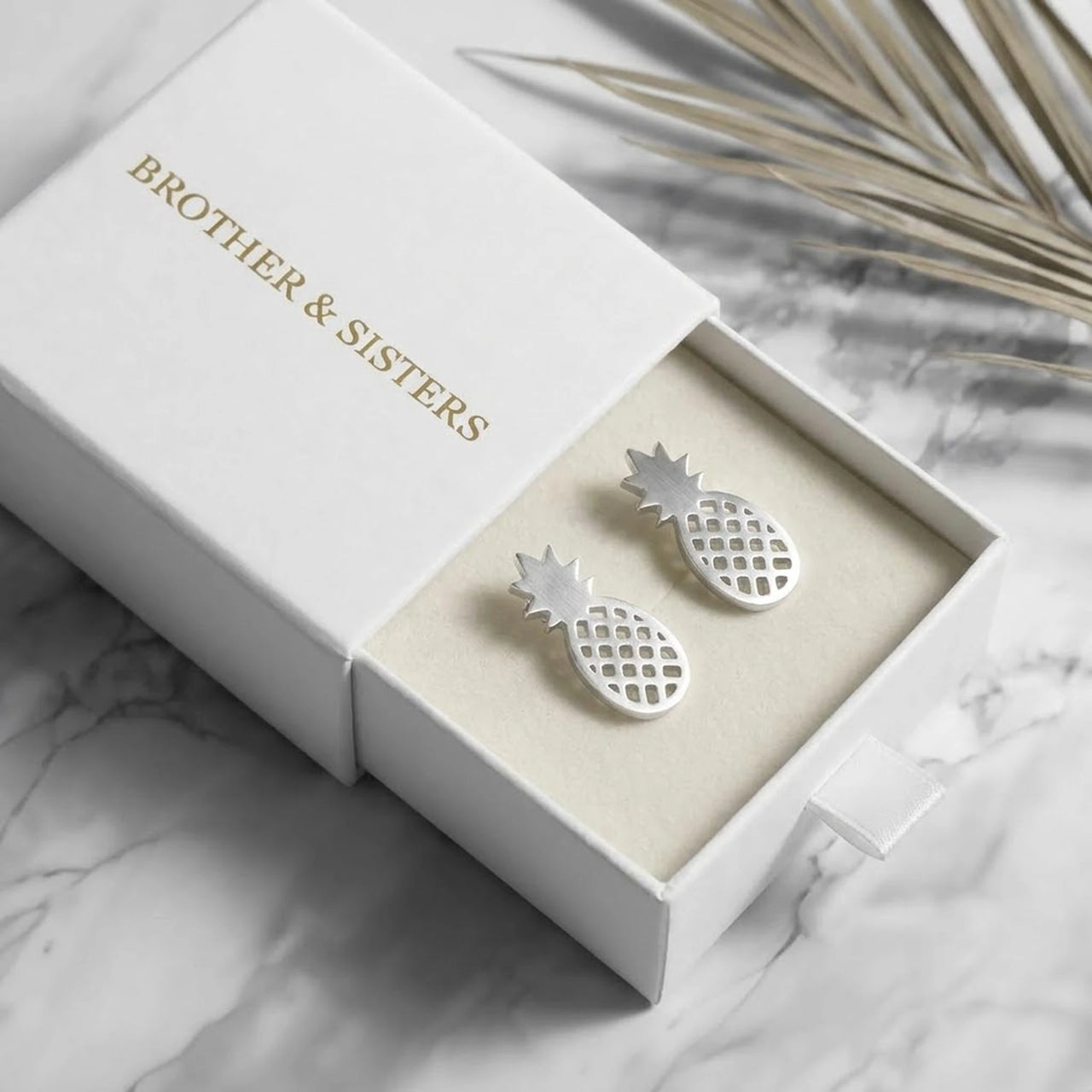 Boucles d'oreilles ananas — dans l'écrin cadeau, argent | SKU: 437186-silver-plated