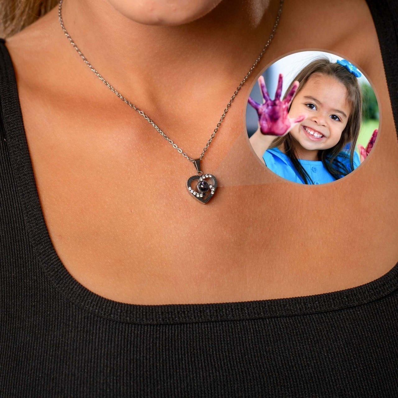 Love Photo Necklace showcasing a heart-shaped pendant with a cherished photo, designed by Brother & Sisters.