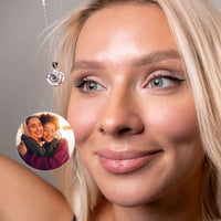 Thumbnail for Lovers Photo Necklace worn by a woman, featuring a customizable heart pendant with a hidden photo locket by Brother & Sisters.