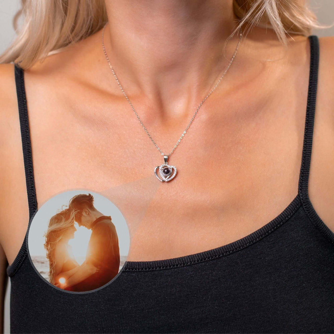 Lovers Photo Necklace featuring a custom heart pendant with hidden photo locket by Brother & Sisters.