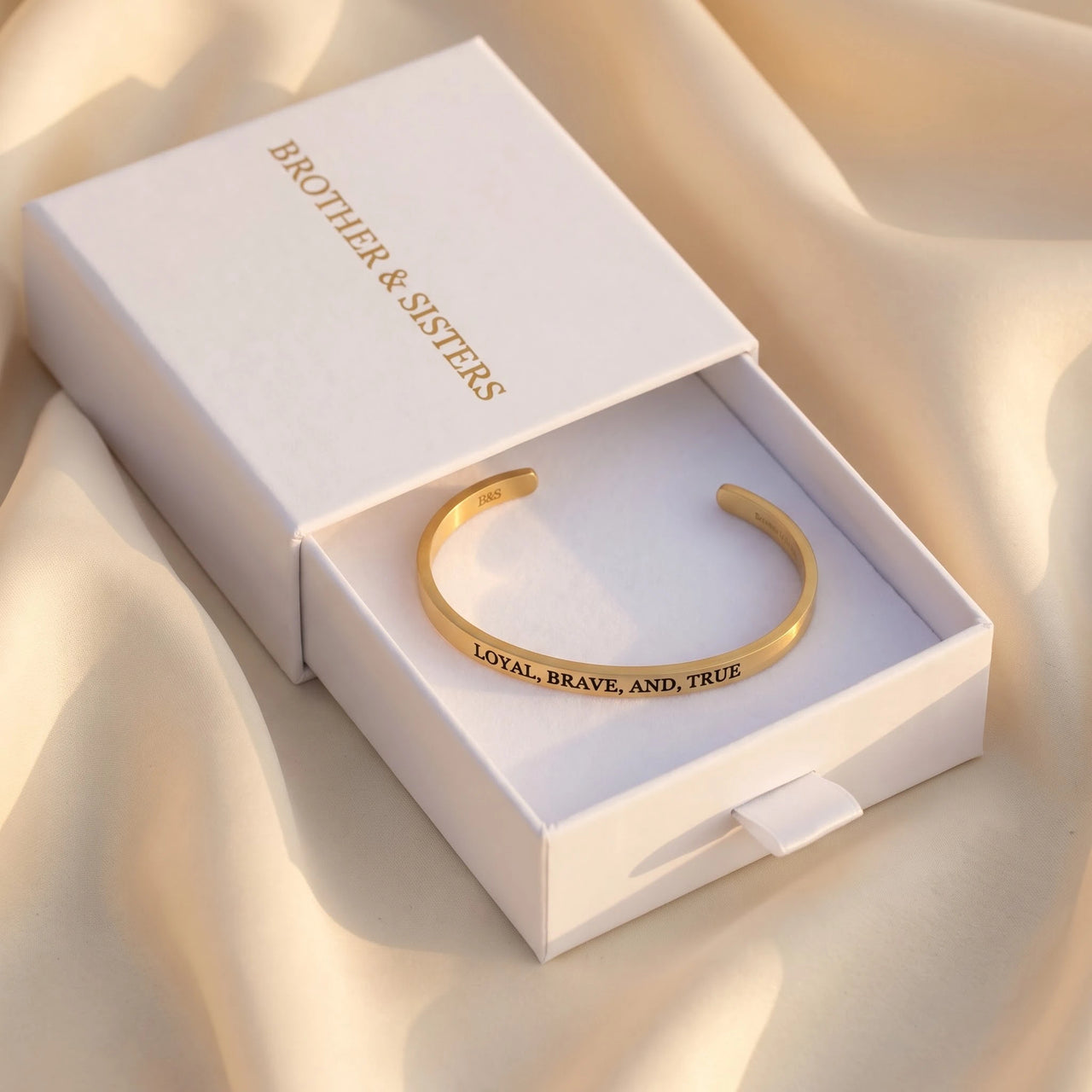 Loyal, Brave, And, True, gold bracelet — gift box | SKU: lbat-rg