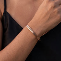 Thumbnail for Close-up of the Loyal, Brave, And, True bracelet in rose gold worn | SKU: lbat-rg