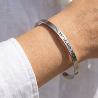 Thumbnail for Close-up of the Loyal, Brave, And, True bracelet in silver worn | SKU: lbat-wg