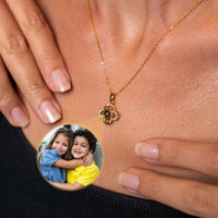 Thumbnail for Luxurious Photo Necklace worn by a woman, featuring a custom photo of children, by Brother & Sisters.