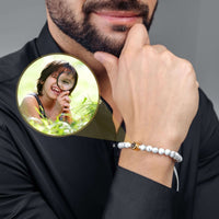 Thumbnail for Minimalist Photo Bracelet on a man's wrist with a photo of a child, handcrafted by Brother & Sisters.