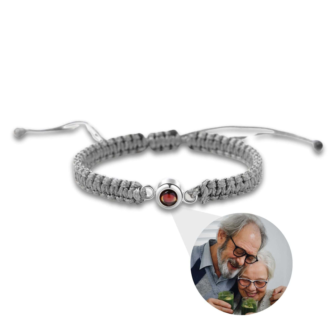 Man Grey Photo Bracelet by Brother & Sisters with a photo pendant showcasing cherished memories.