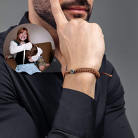 Thumbnail for Man Brown Photo Bracelet showcasing a man wearing it with a cherished photo pendant, designed by Brother & Sisters.