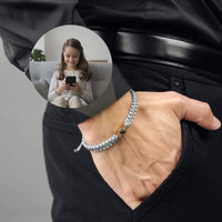 Thumbnail for Man Grey Photo Bracelet worn on wrist with a stylish design, featuring a personalized photo pendant, by Brother & Sisters.