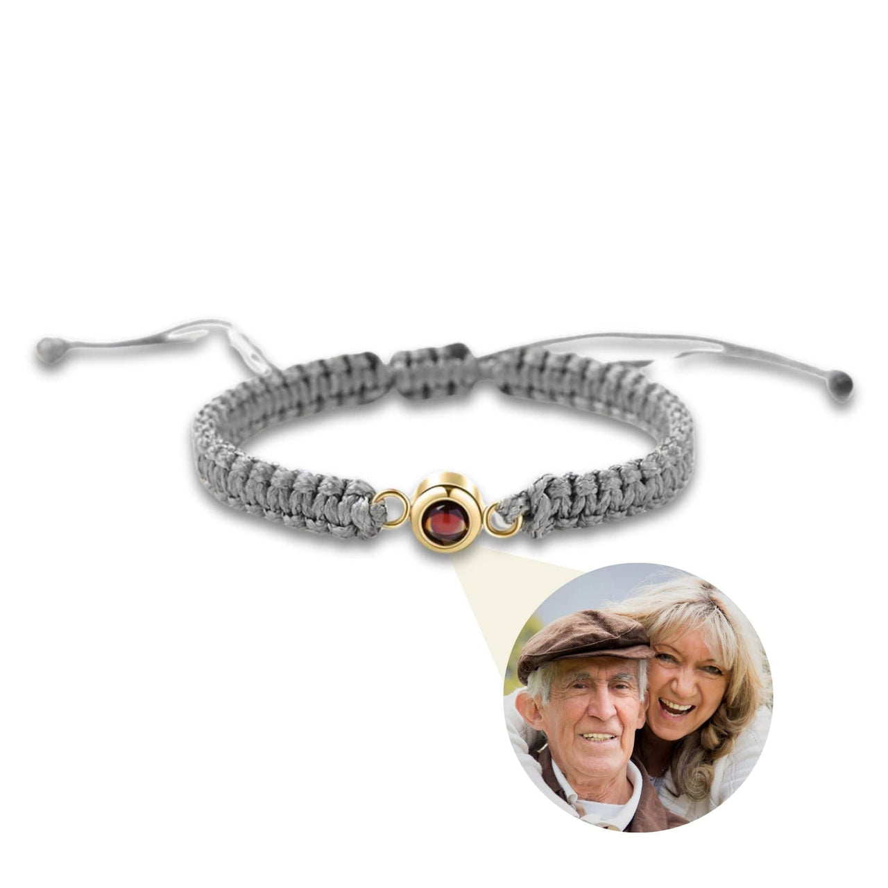 Man Grey Photo Bracelet by Brother & Sisters featuring personalized photo pendant and adjustable design.