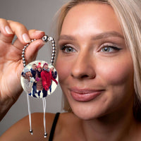 Thumbnail for Close-up of a woman holding a Metallic Photo Bracelet featuring a cherished photo of friends, designed by Brother & Sisters.