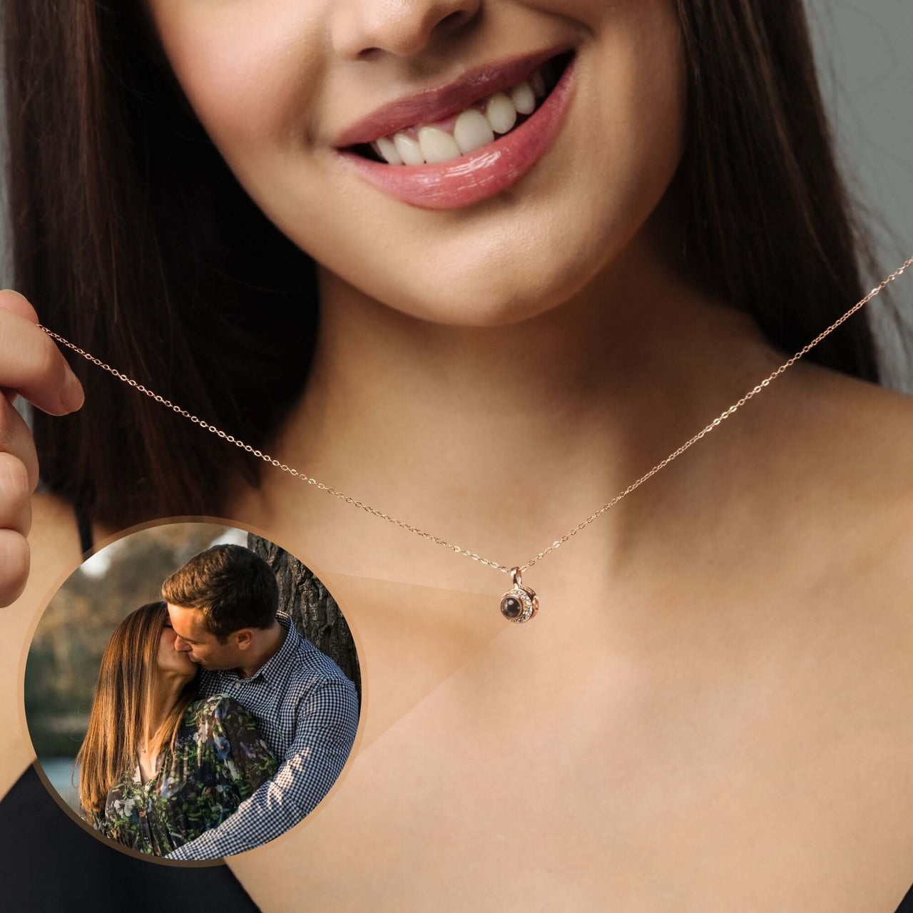Moonlight Photo Necklace featuring a moon-shaped pendant holding a cherished photo, by Brother & Sisters.
