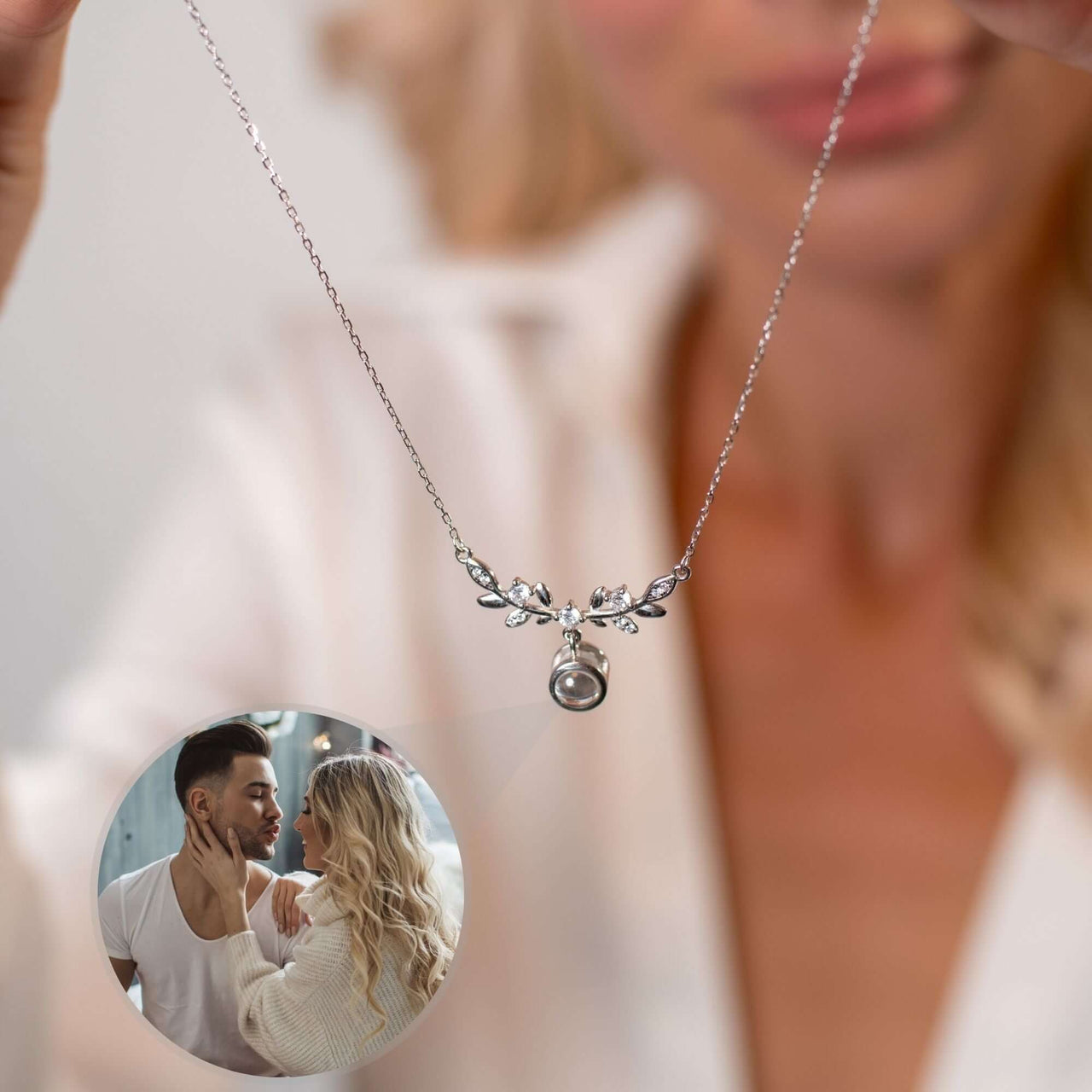 Nature Photo Necklace showcasing a loving couple, ideal for personal memories by Brother & Sisters.