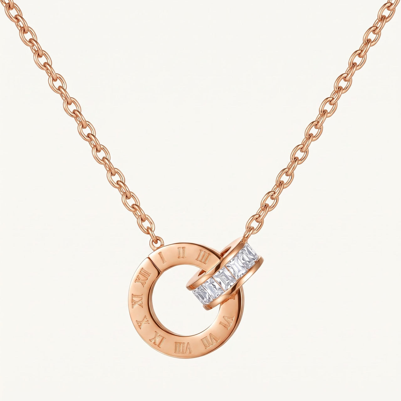 Collier anneaux entrelacés — photo produit sur fond blanc, or rose | SKU: 25535378-rose-gold