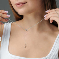Thumbnail for Original Name Necklace worn by a woman, showcasing elegant personalized design from Brother & Sisters.