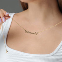 Thumbnail for Butterfly Name Necklace displayed on a model, featuring the name Emma, designed by Brother & Sisters.