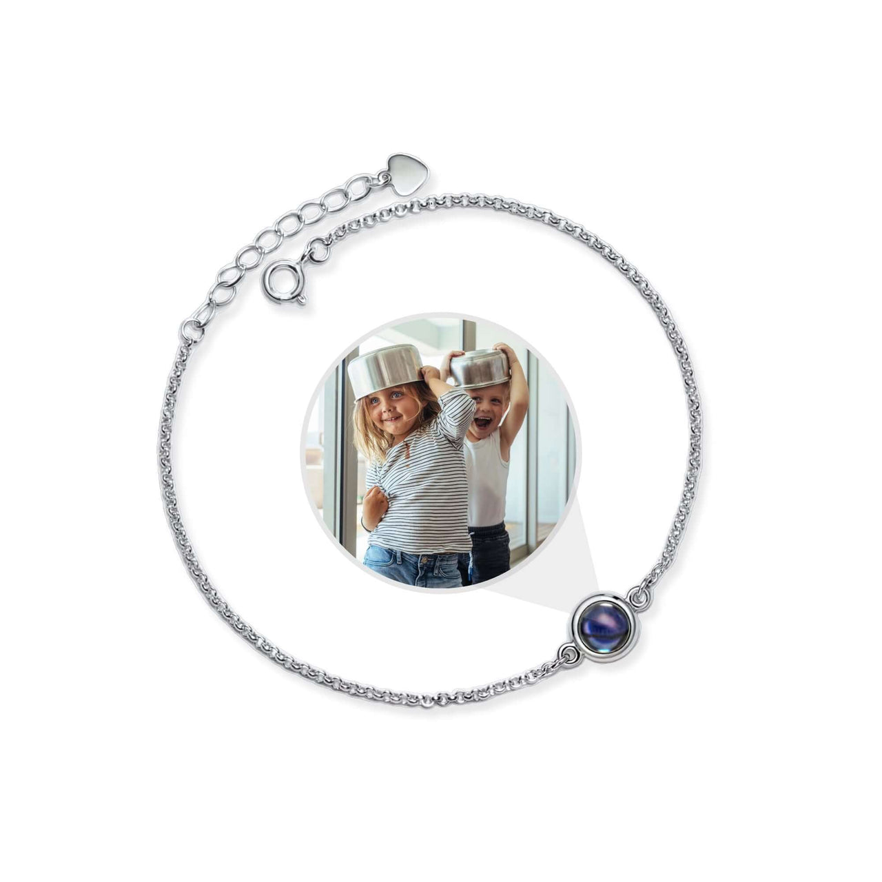 Photo Personalized Bracelet featuring a photo projection pendant by Brother & Sisters, capturing cherished memories.