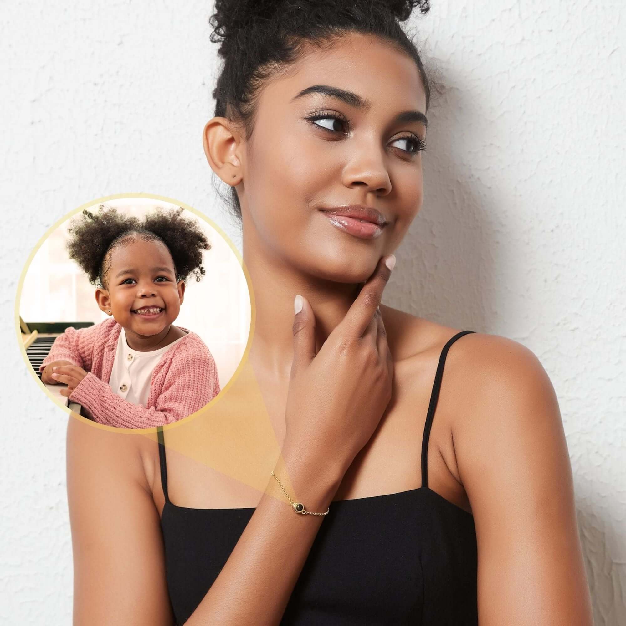 Photo Personalized Bracelet featuring a custom photo projection pendant by Brother & Sisters, capturing cherished memories.