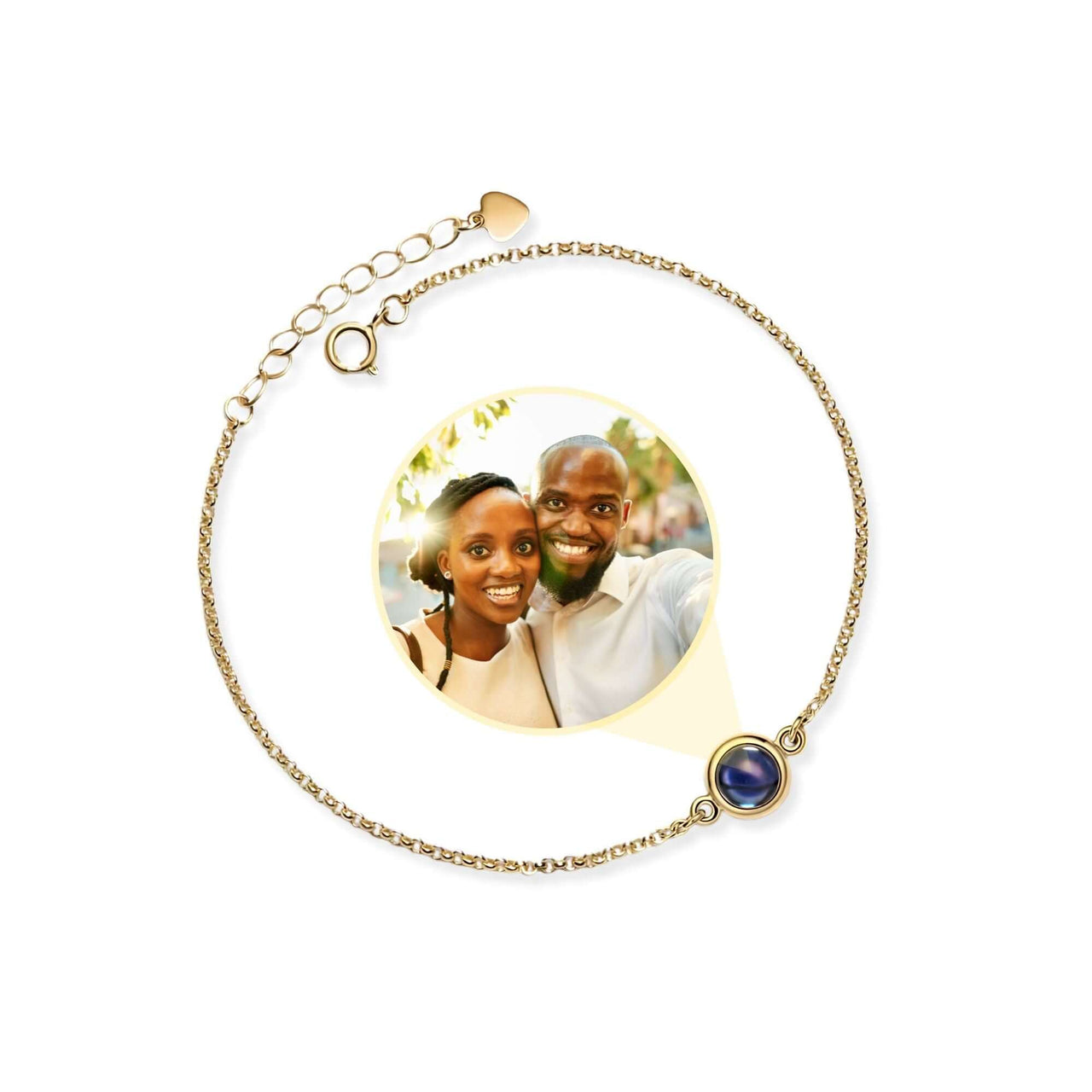Photo Personalized Bracelet with custom photo projection by Brother & Sisters, elegant keepsake for treasured memories.